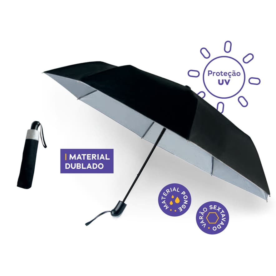 Guarda chuva sombrinha mini automática proteção solar contra raios UV Preto SS022AGV