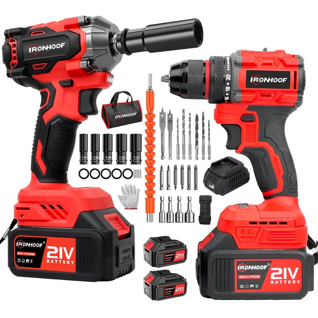 ​​Kit 2 ​​Parafusadeira Furadeira de Impacto Chave de Impacto A Bateria Potente Brushless