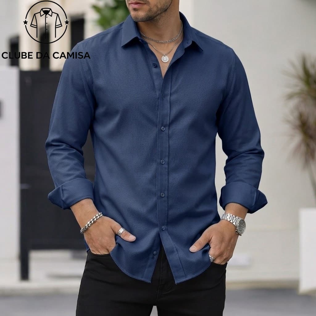 Camisa Masculina Estampada Slim Fit Social Casual Versátil Elegante
