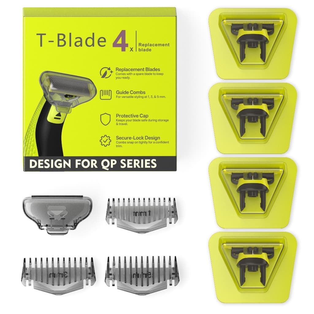 Lâmina Refil OneBlade Reposição Kit 4 + 3 Pentes e Capa Compatível Barbeador QP2520 QP2530 QP2620 QP2630 QP45 QP65