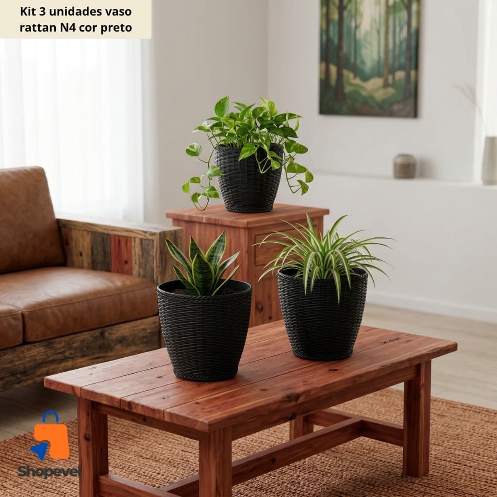 Kit 3 unidades vaso para plantas rattan N4 redondo para flores plantas varias cores