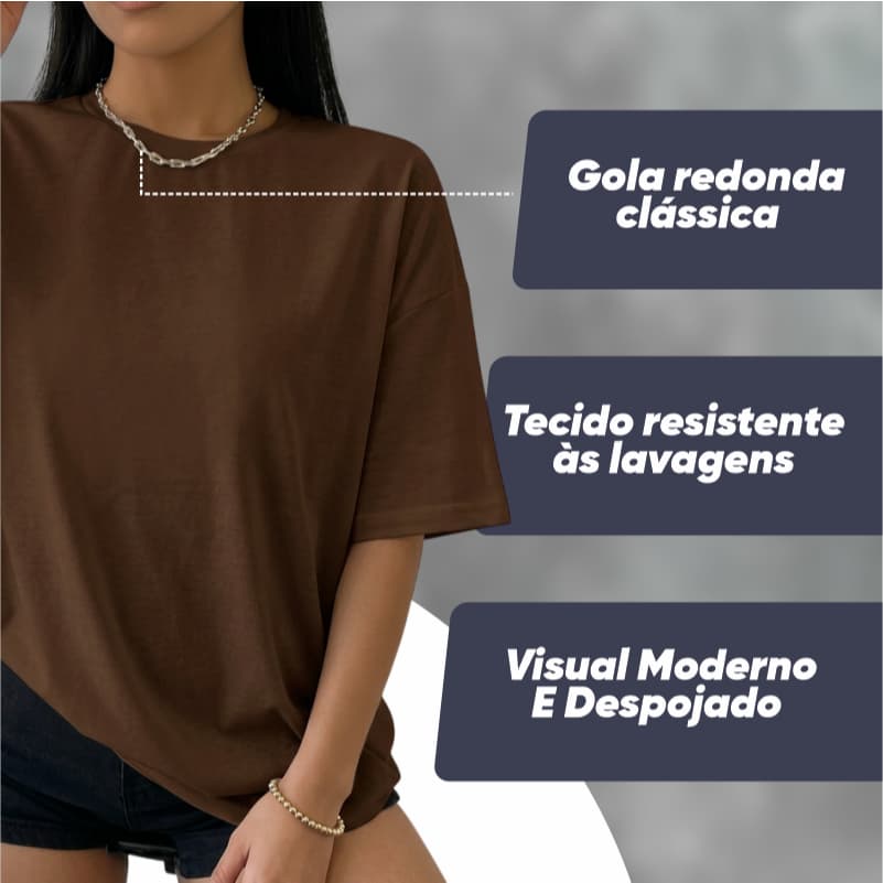 Camiseta Feminina Oversized 100% Algodão Penteado Ombro Caído Confortável Moderna