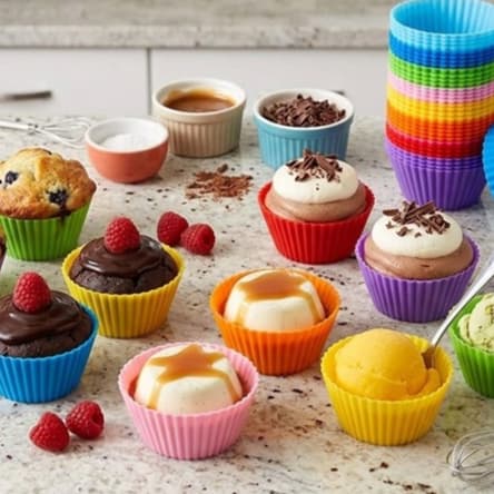 Kit Formas Silicone 12 Pecas Antiaderente Confeitaria Cupcake Bolo Pudim Muffin Mousse Assar