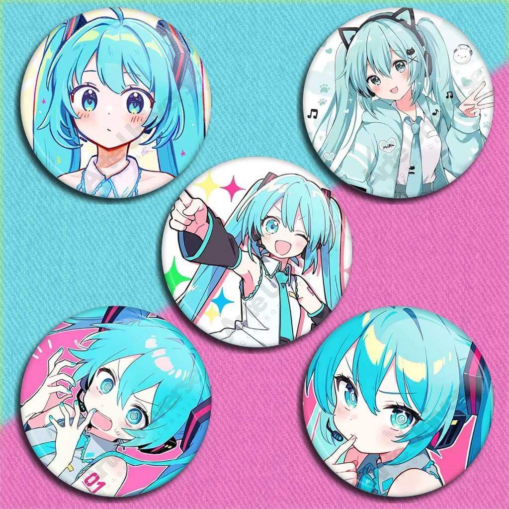 Botons hatsune Miku lindos e fofos kit com 5 broches hatsune miku pins, buttons