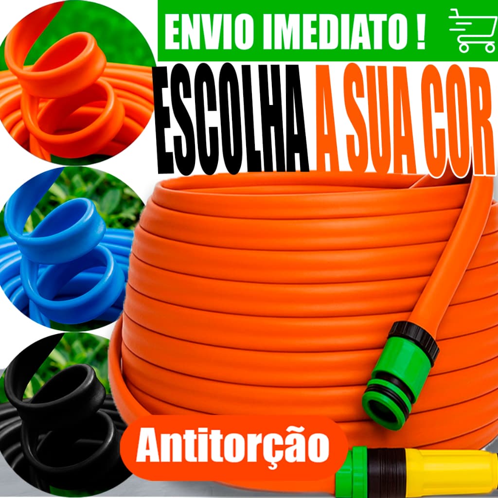 Mangueira Jardim Anti Torção Não Dobra Reforçada 05/10/15/20/25/30/35 e 50 Metros Preta Laranja Azul