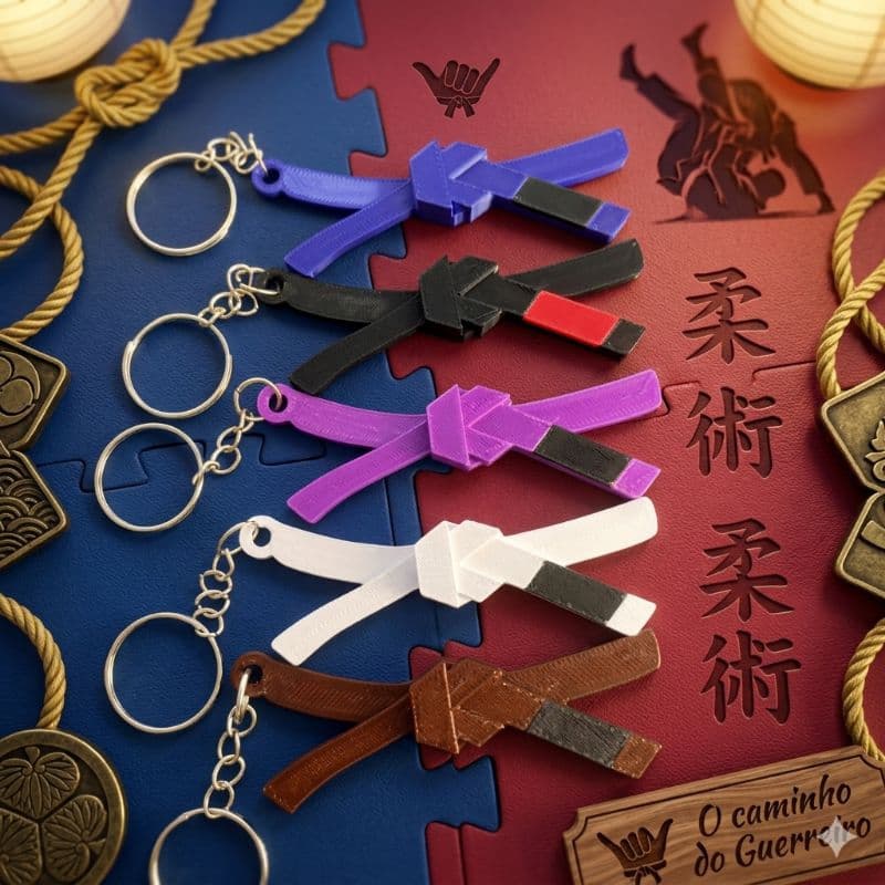 Chaveiros de Jiu-jitsu Artes Marciais com todas as faixas 3D