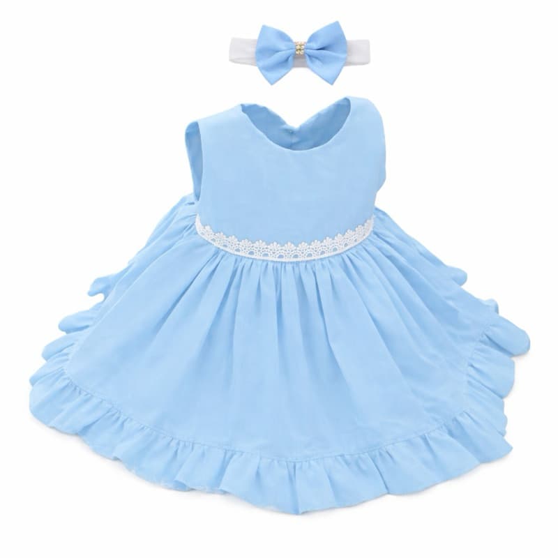 Vestido Infantil Bebê Menina Com Tiara  Azul Amarelo Festas Linda - P ao 3 anos - Diversas Cores