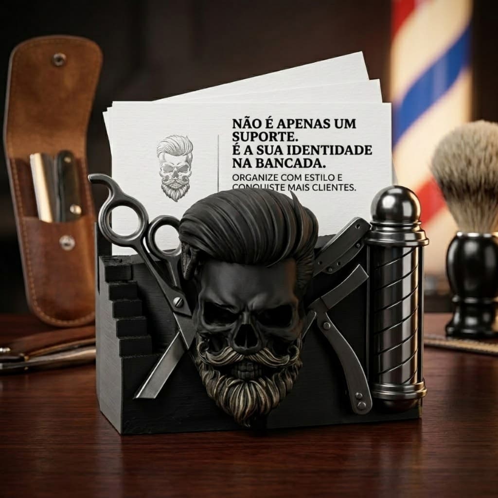 Porta Cartões de Visita para Barbearia Organizador de Mesa Barber Shop Luxo e Estilo Barbeiro