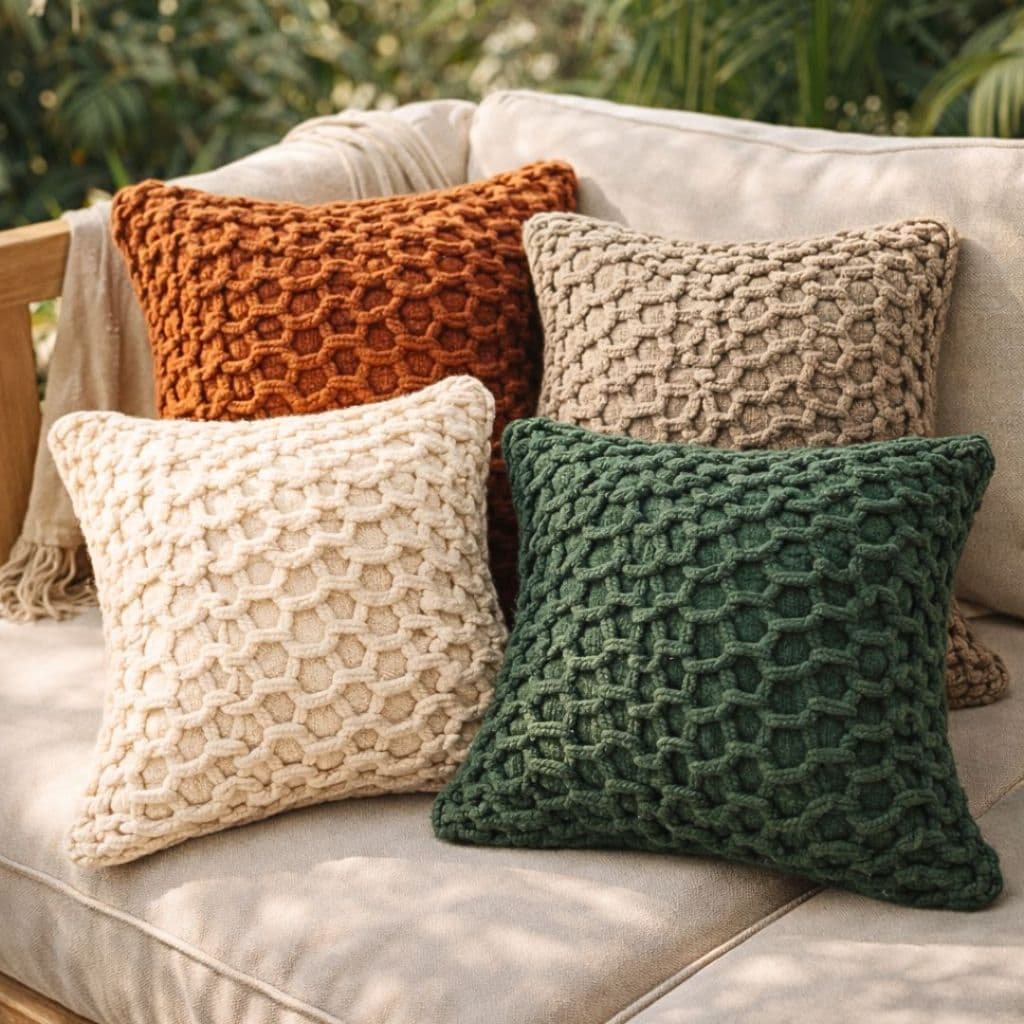 Capa de Almofada Boho – Corda Trançada Rústica | Cru, Areia & Chocolate (43x43cm)