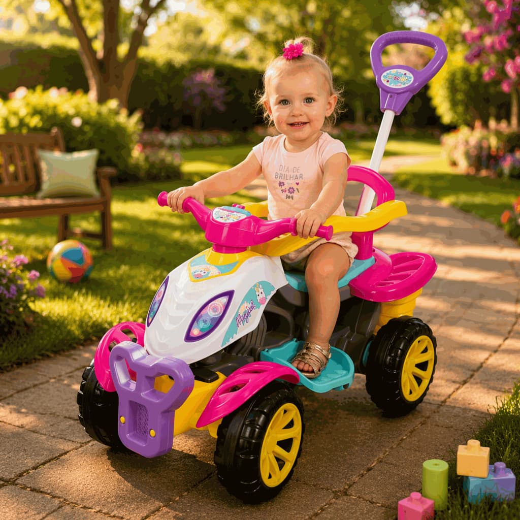Carrinho De  Passeio Infantil Com Pedal Rosa Feminino Conforto Segurança Divertido