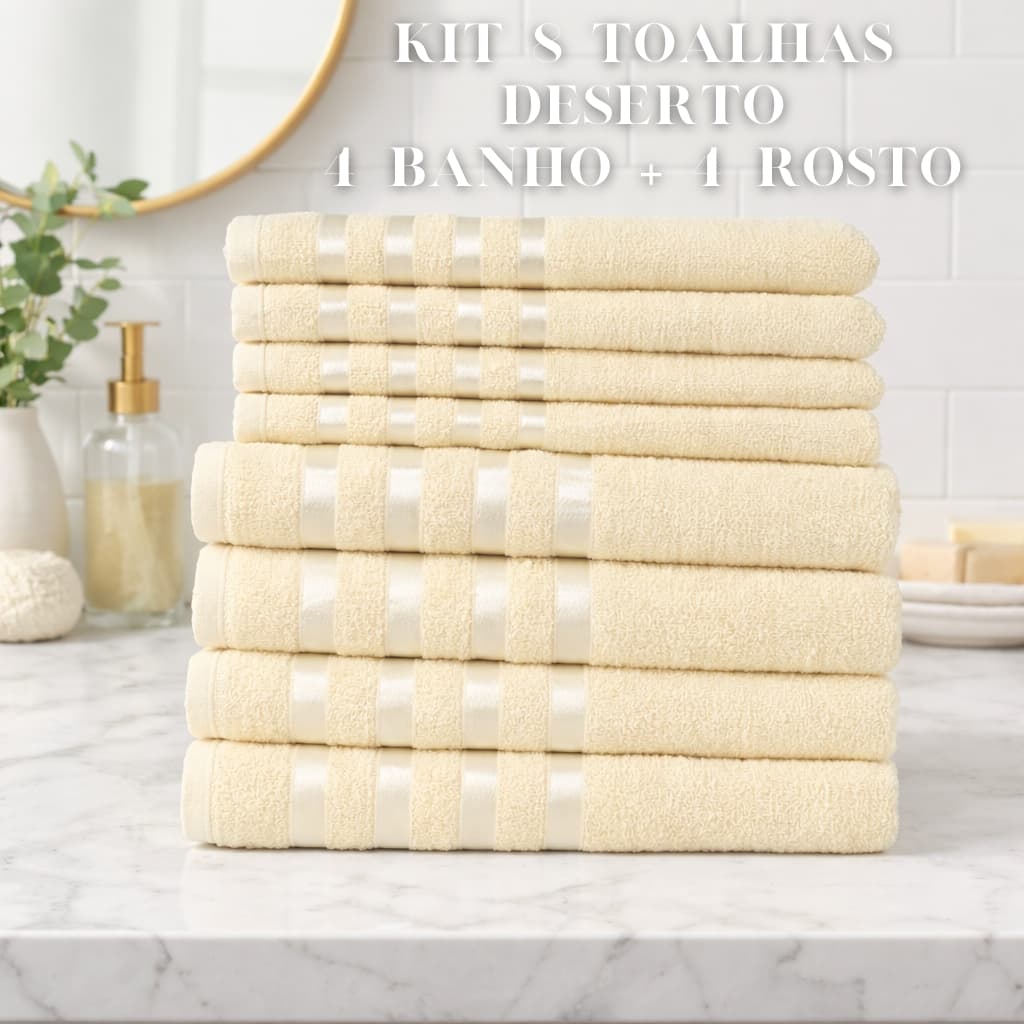 Kit 8 Toalhas Deserto - 4 Banho + 4 Rosto - 100% Algodão - Toalhas K&C