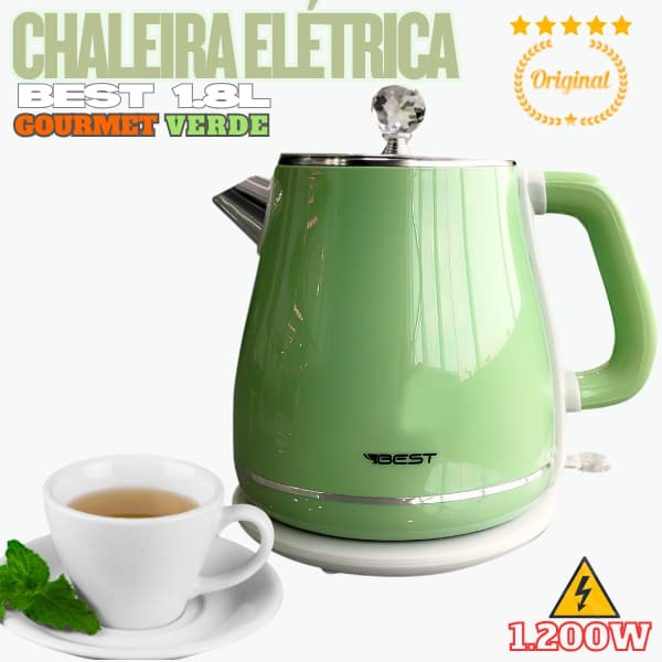 Lançamento! Chaleira Elétrica Best 1.8 Litros  Potência de 1.500W Verde Gourmet - Desliga Automática