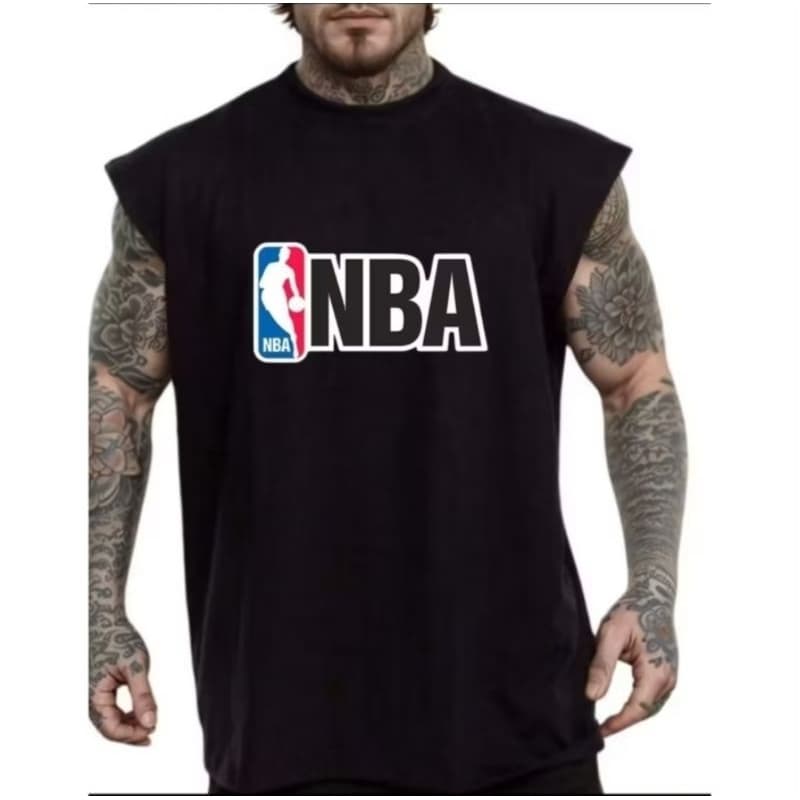 Camiseta Regata Oversized Estampada NBA F Masculina Estilo Streetwear Academia Treino Fitness Casual Verão