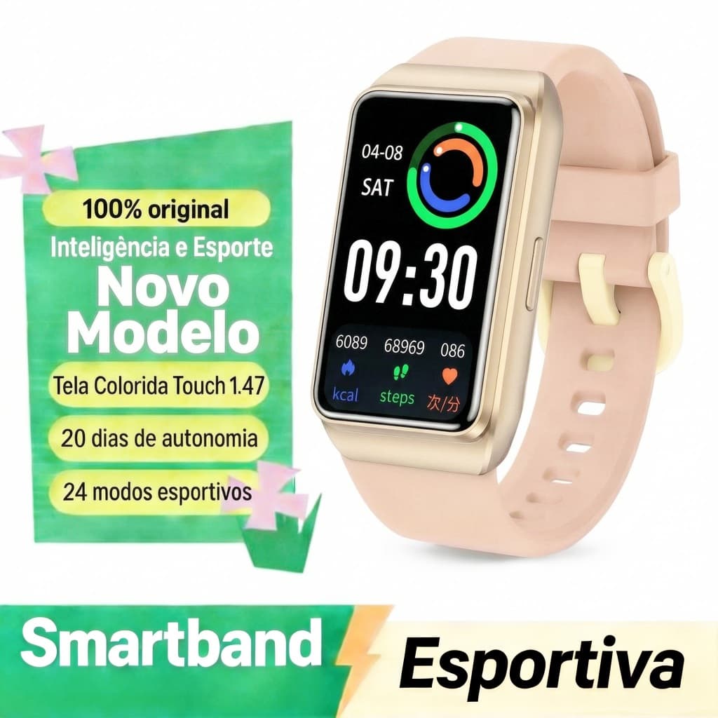 Smartwatch HI68 Bluetooth Chamadas Tela Grande 1.47" HD Saúde Sono Ciclo Fem IP67 À Prova D'Água Esportivo Presente