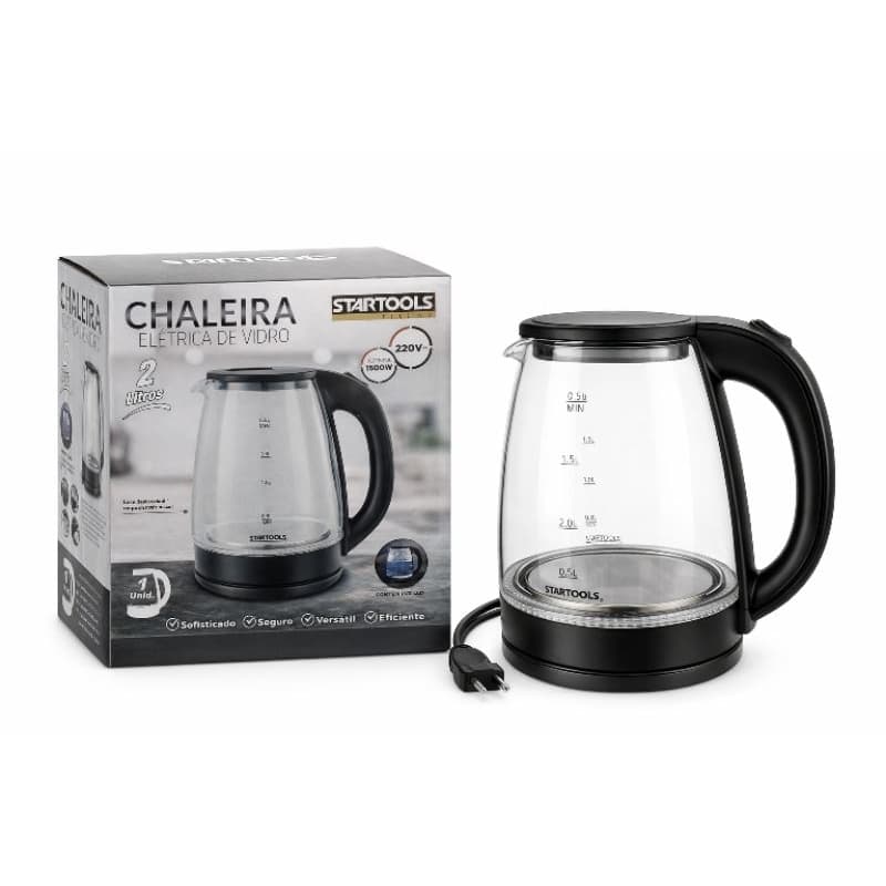 Chaleira Elétrica de Vidro 2 Litros  220Volts 1500W com LED | Fervedor de Água Rápido Resistente | Nova Pronta Entrega