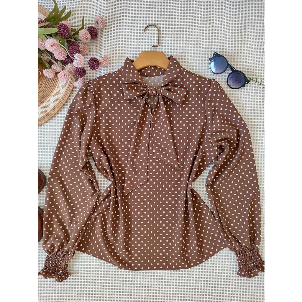 L.L.MODAS FEMININA  blusa feminina elegante estampada manga longa gola laco tecido crepinho