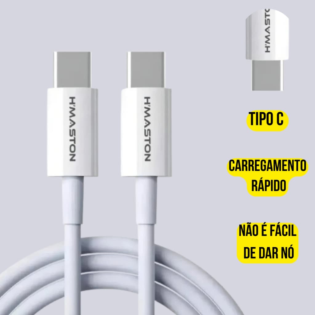 Cabo Reforçado Carregador H'Maston Turbo Tipo C Com Tipo C 1 Metro