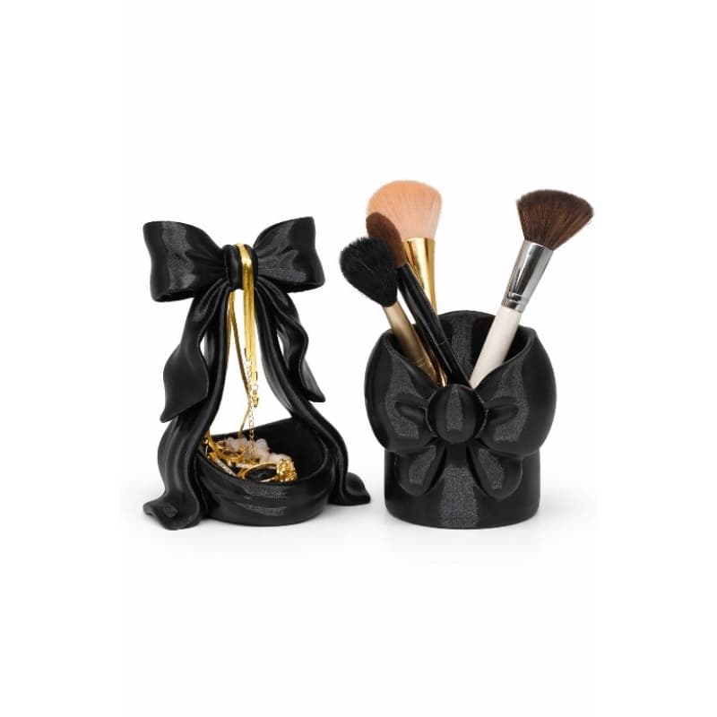 Kit Porta Pincel e Porta Joias Organizador de Maquiagem Decorativo com Laço Elegante