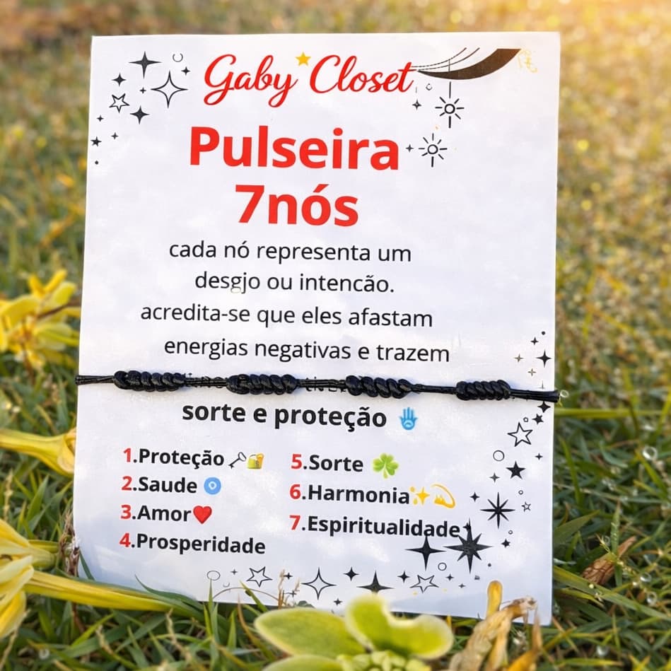 Pulseira Preta 7 Nós Força E Proteçao Cabala Contra Inveja