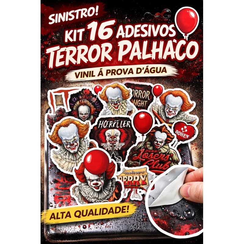 Kit 16 Adesivos Terror Palhaço Sinistro 🎈 | Vinil Premium à Prova d’Água | Para Kindle, Celular e Caderno