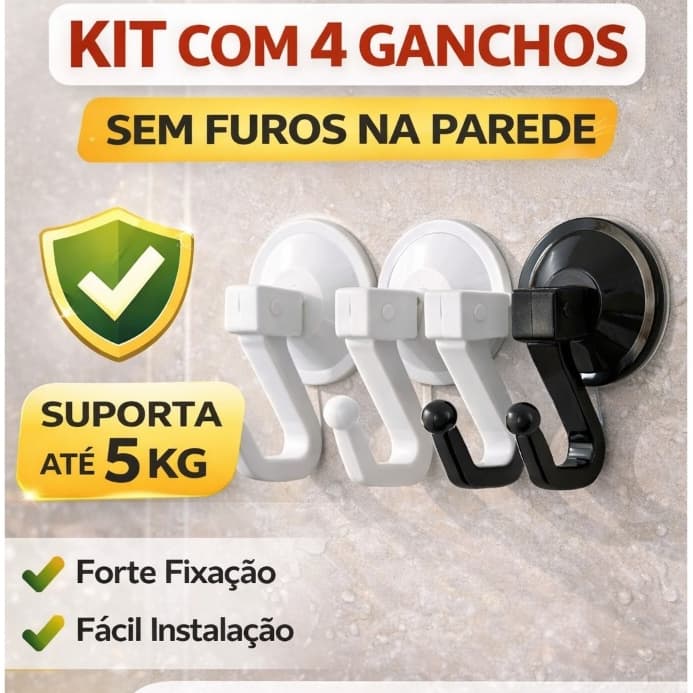 Gancho com ventosa de pressão cabide com 4 peças para parede toalhas