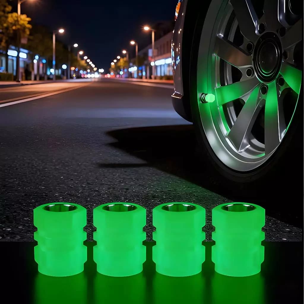 Kit 4 Tampas de Válvula para Pneu Fluorescente | Universal para Moto/Carro/Bike, Resistente à Água
