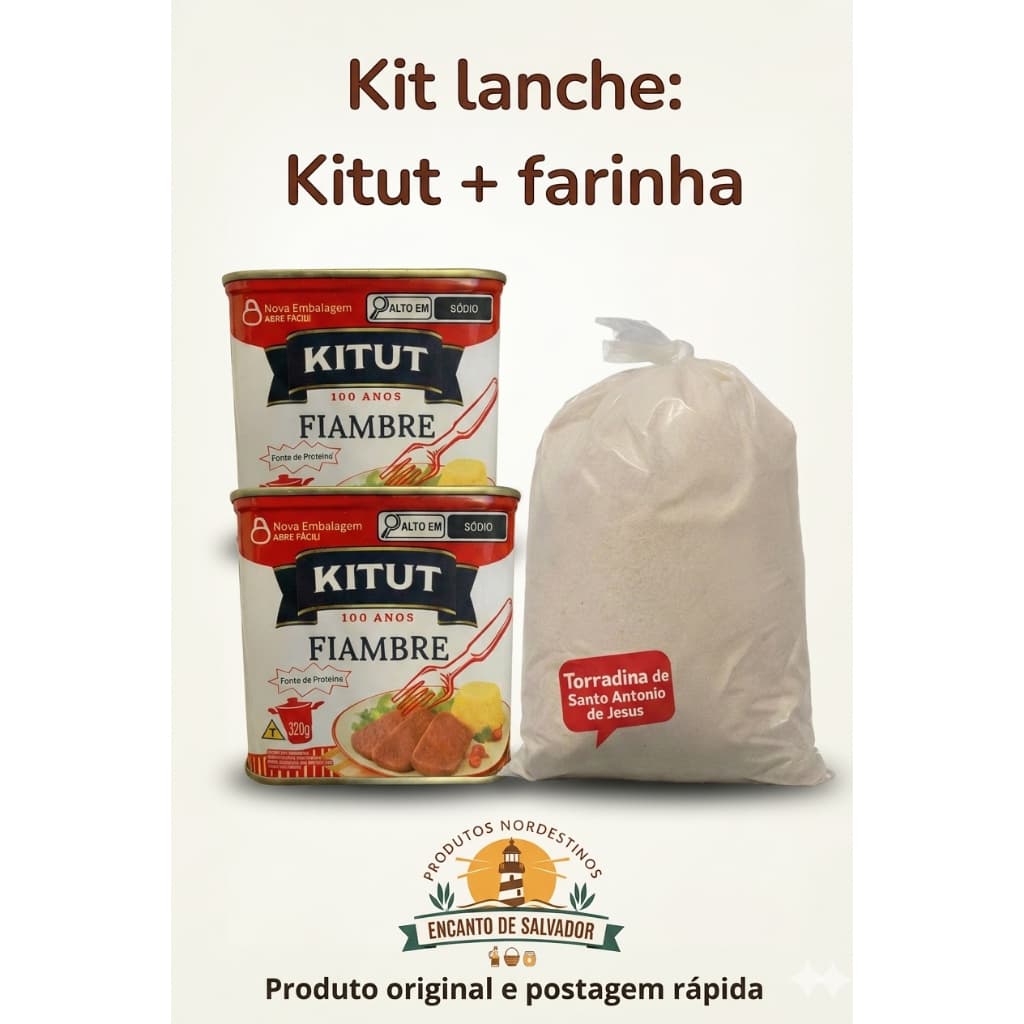 Kit 2 Kitut Fiambra + 1kg de farinha de mandioca de Santo Antônio de Jesus Bahia - Kit Lanche Nordestino