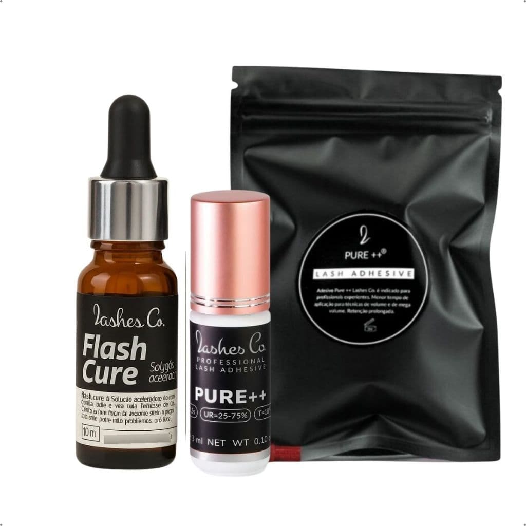 Kit Profissional Flash Cure 10ml + Cola Lashes Co Pure++ 3ml