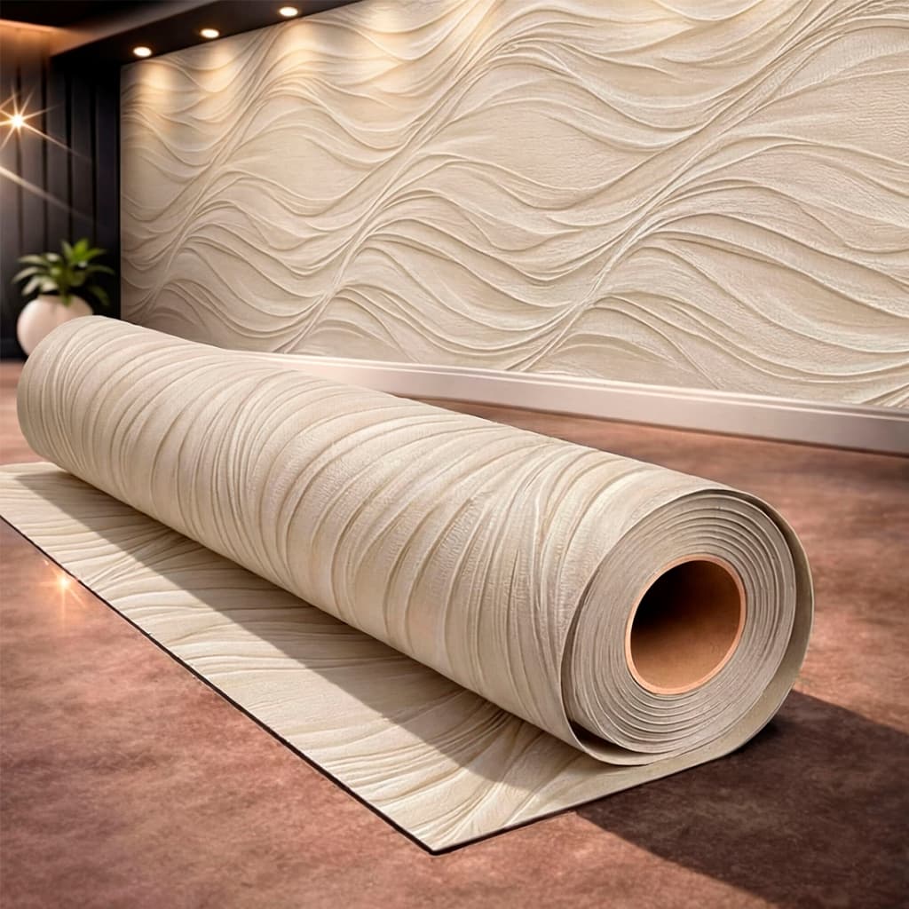 Papel de Parede Adesivo Efeito 3D Ondas Branco Moderno Para Sala Hall Luxo