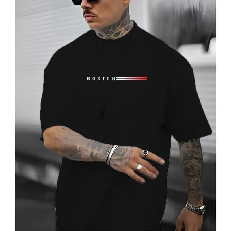 Camiseta Casual Camisa Tshirt 100% Algodão Masculina Minimalista uso diário Manga Curta Boston