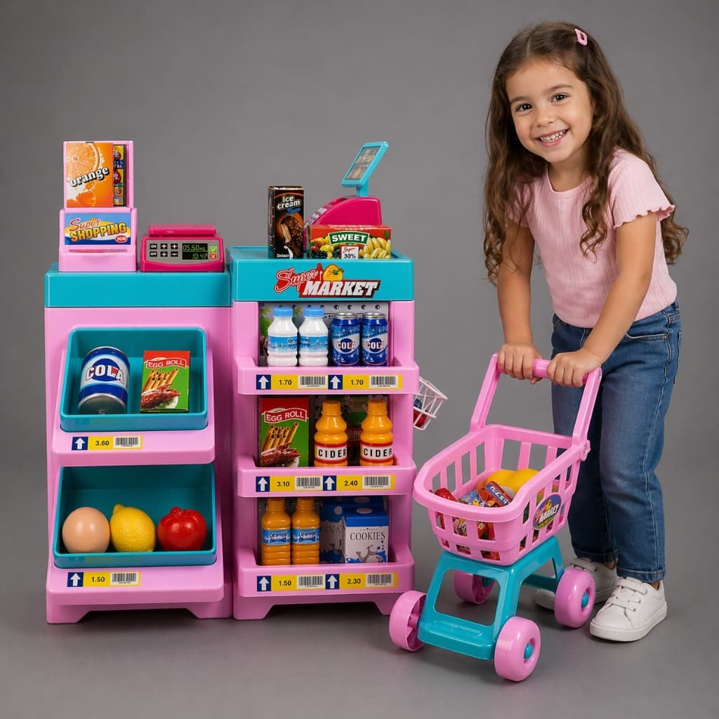 Super Mercadinho Infantil Completo C/ Luz Som e Carrinho de Compras  - HK Brinquedos