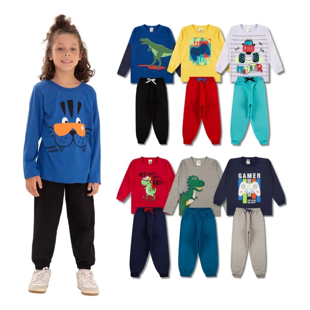 Kit 8 Peças de meia estação Menino Infantil do 4 ao 8/ 4  Calças de moletom e 4 Blusas meia estação