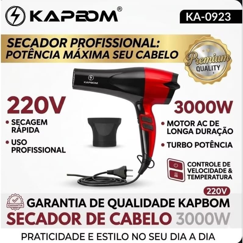 Secador de Cabelo Profissional 3000w Premium 220V Kapbom KA-0923