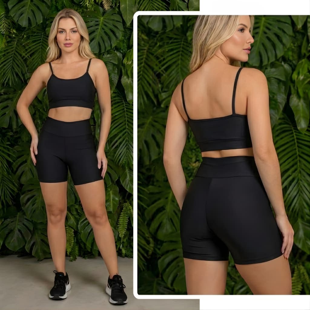 Conjunto Esportivo Feminino Premium: Short e Top Cintura Alta Sem Transparência