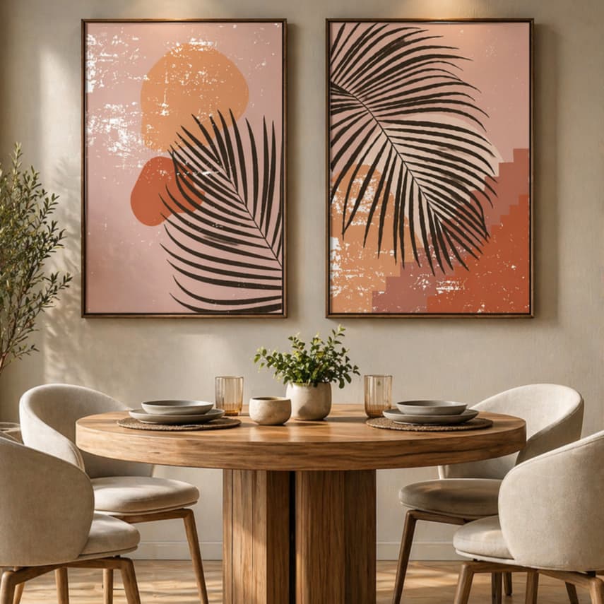 Quadro Decorativo 2 Peças Folhagem Moderna Verde Decoração Sala Quarto