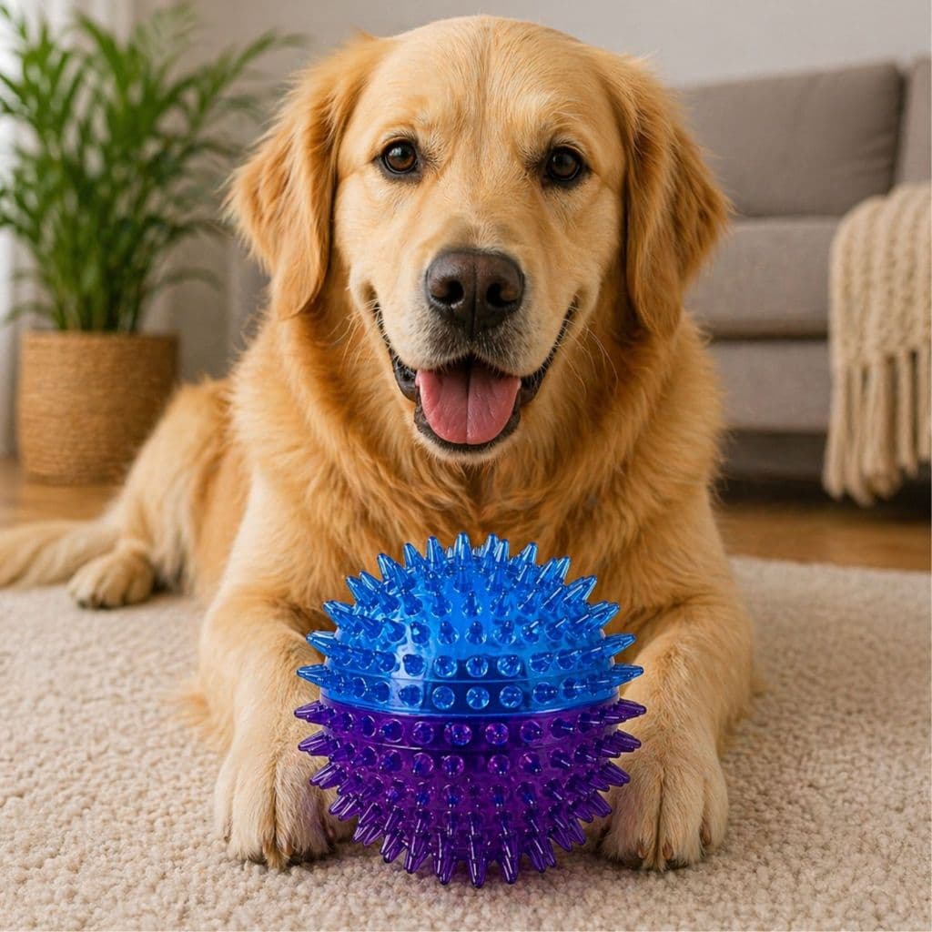 Bolas Pet Espinho Interativa P/ Cães Pet Mordedor Apito Interativa Brinquedo Borracha Resistente Jambo Azul E Roxa 9Cm
