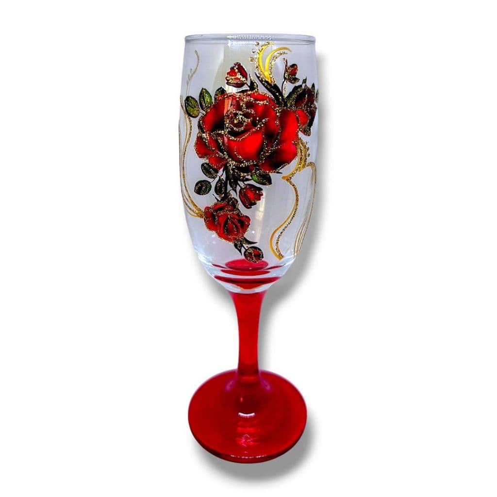 Taça Pomba Gira Flores Vermelhas e Dourada Religiosa Umbanda Copo Personalizado Elegante Alta Qualidade