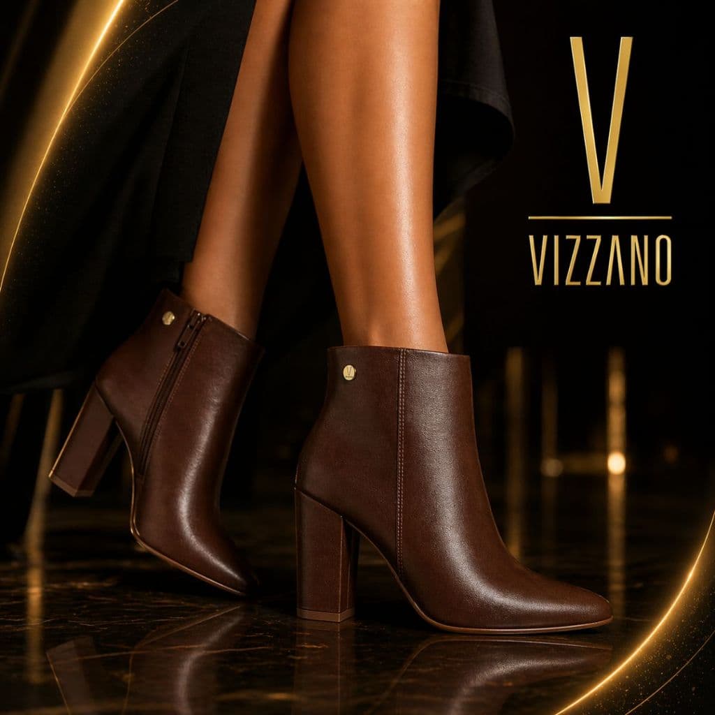 Bota Coturno Vizzano Feminina Bico Fino Versátil Salto Bloco Confortável Moderna Luxo Moda Original