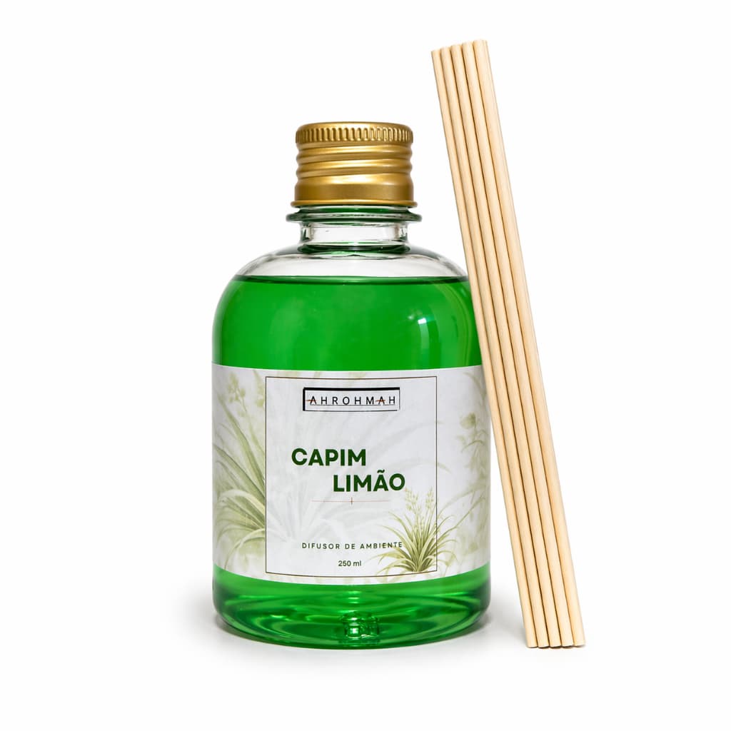 Difusor de Aromas Capim Limão 250ml Aromatizador de Ambientes 6 Varetas
