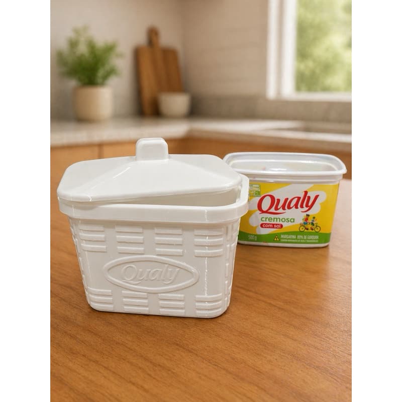 Porta Margarina 500g Inspirado no Pote Qualy com Tampa | Manteigueira Premium Elegante p Mesa e Geladeira | Organizador