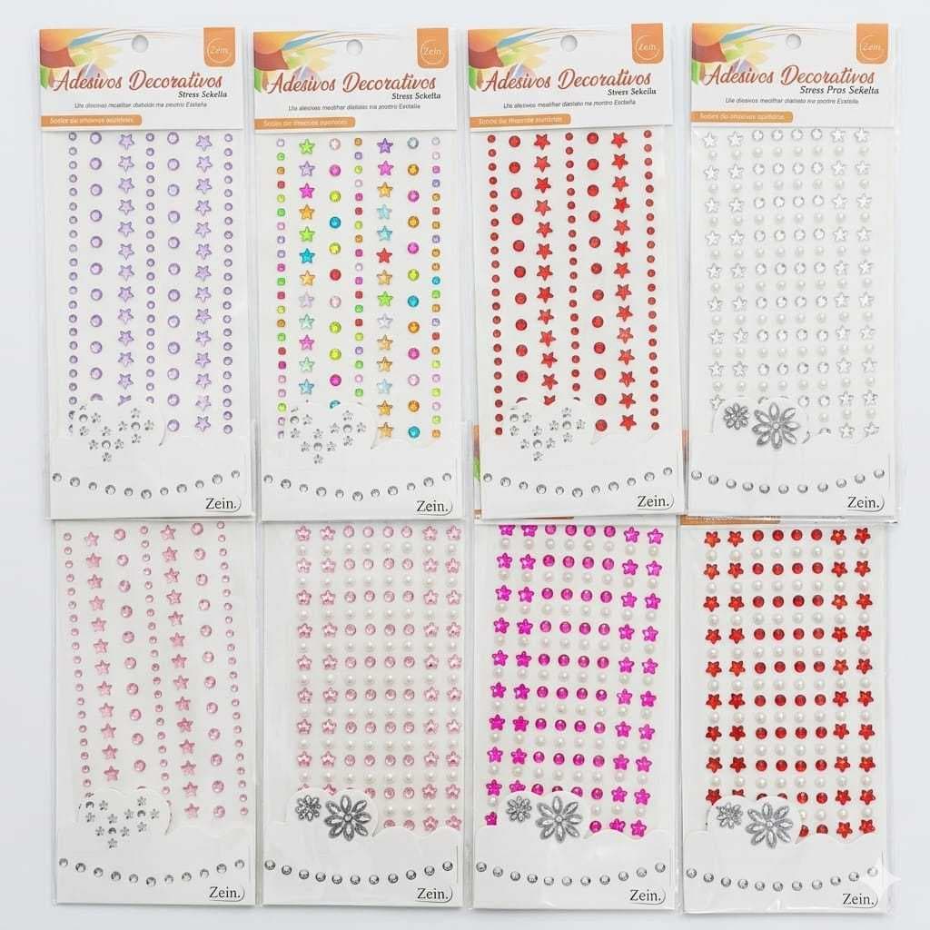 kit 8 cartelas de adesivos Com Strass E Cristal Acrílico, sortidas sem repetição