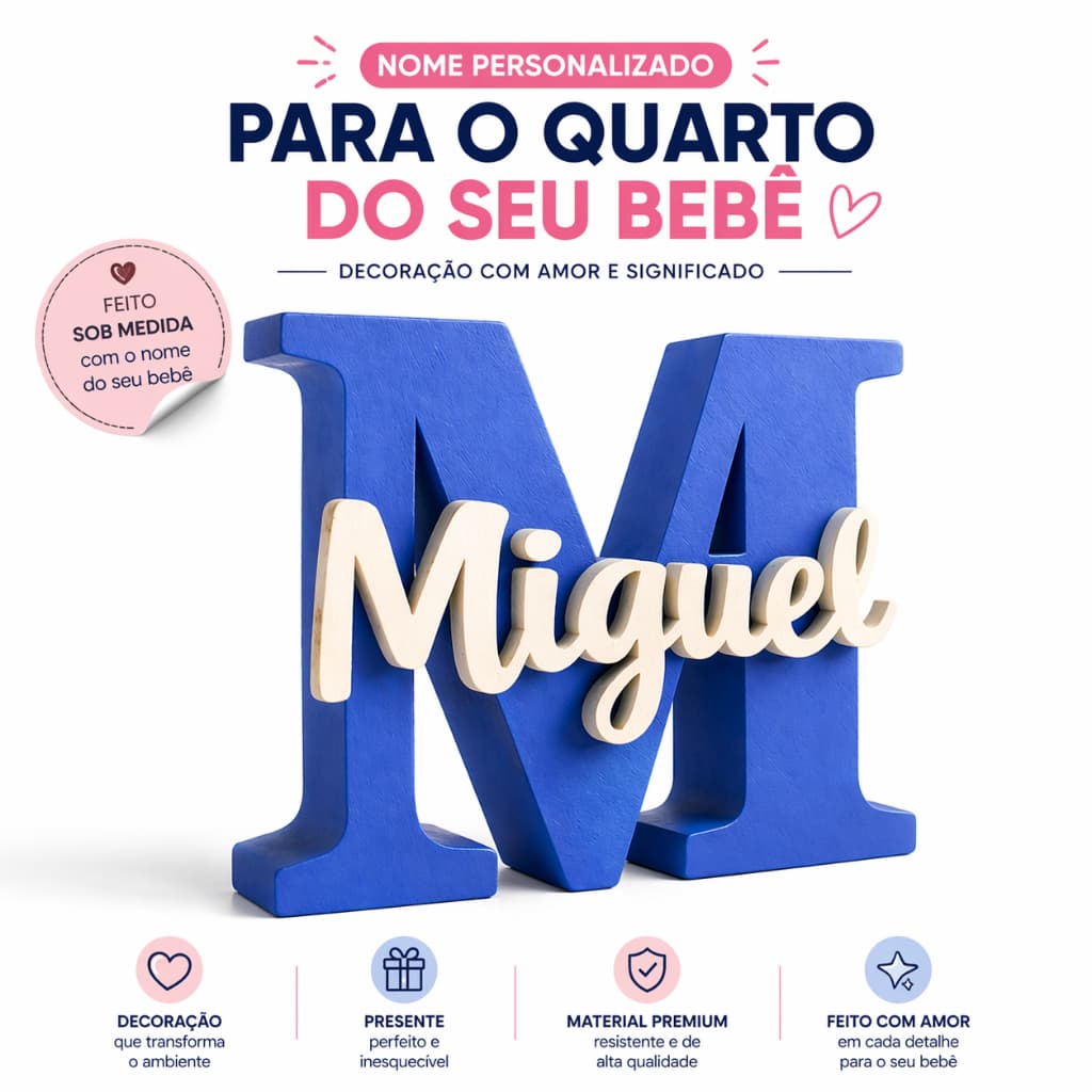 Letreiro Nome Personalizado Bebê Quarto Infantil Decoração Presente Chá De Bebê Maternidade