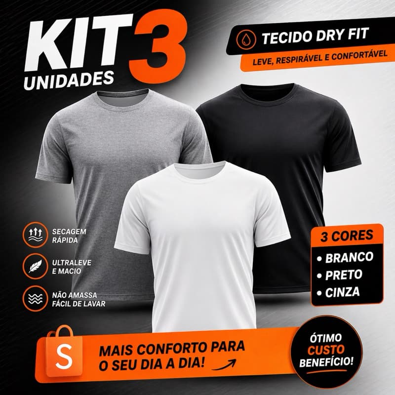 Kit 3 Camisetas Dry Fit Masculina Premium Academia Fitness UV50 Anti Suor Respirável