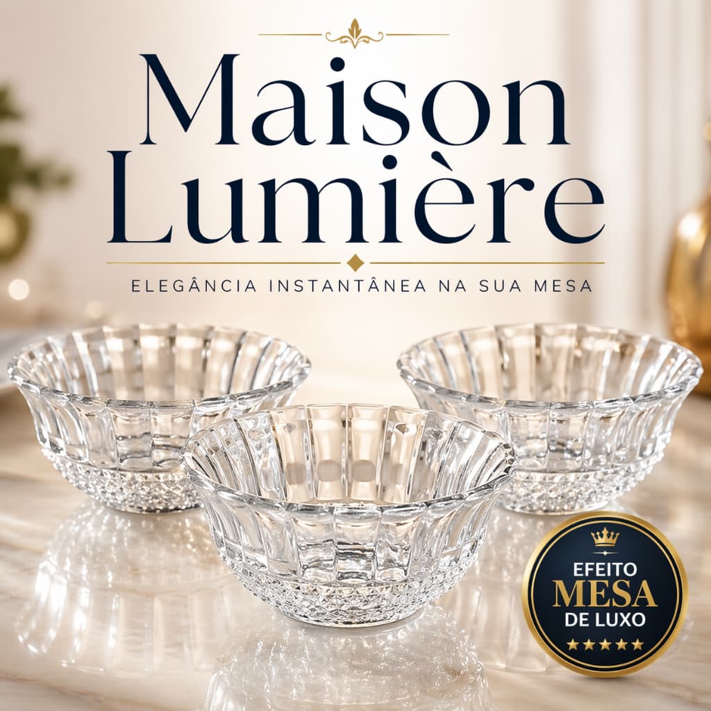 Conjunto 3 Bowls de Vidro Luxo Maison Lumière | Tigelas Elegantes Transparentes para Mesa Posta e Sobremesas