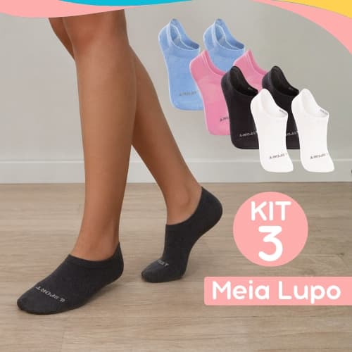 Meia Sapatilha Algodão Original Lupo Kit 3  Adulto Invisível Soquete Curta