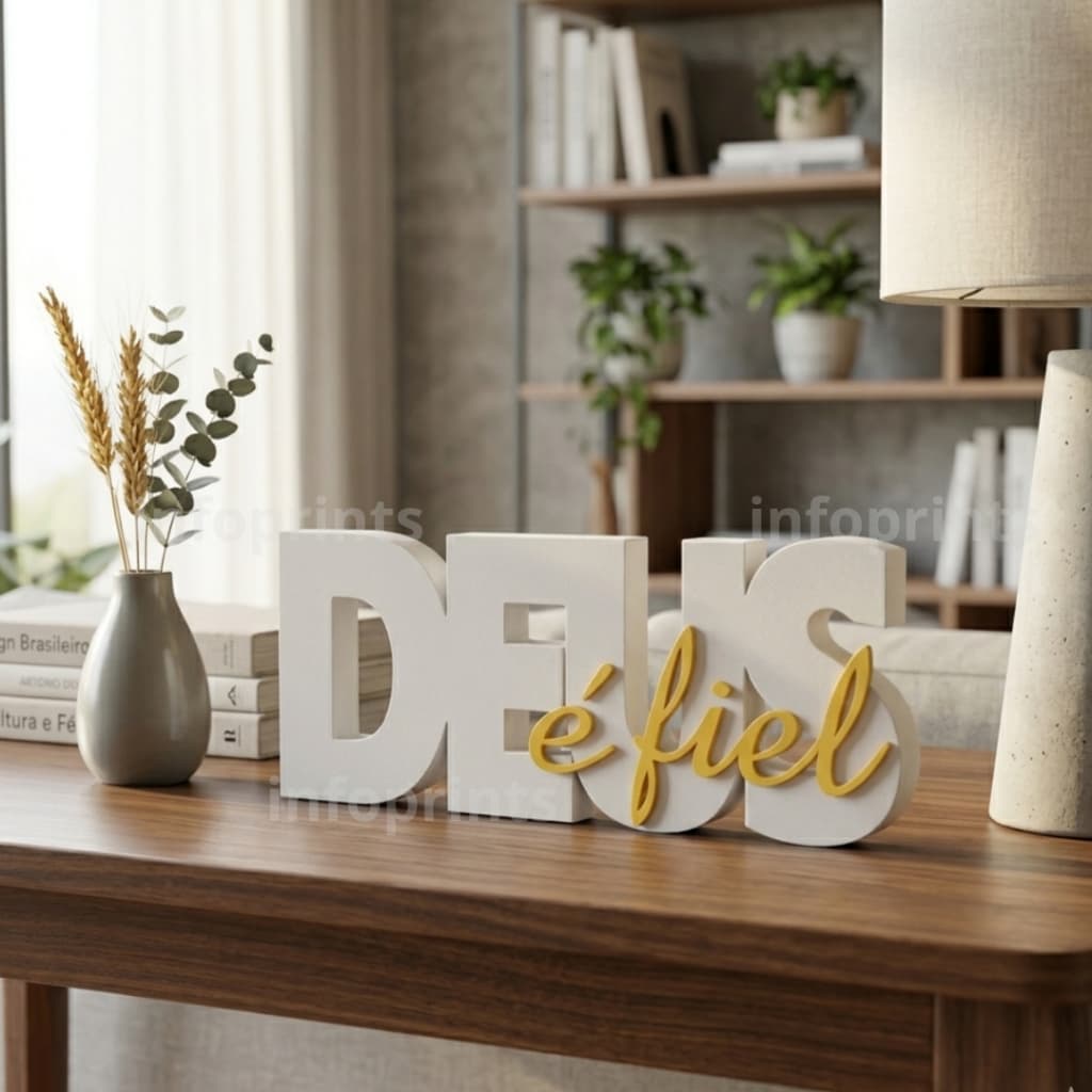 Letreiro Decorativo 3D Deus é fiel
