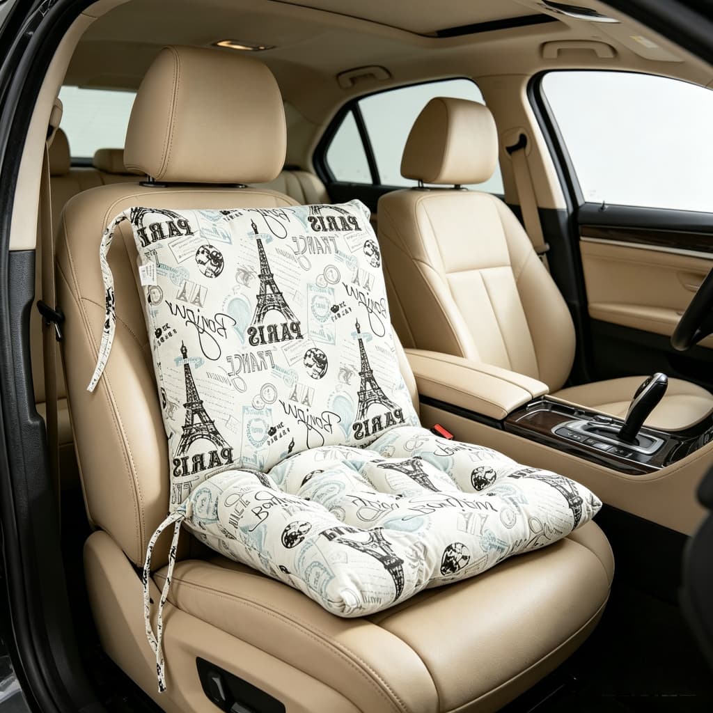 Lar Quente Almofada de assento de carro com textura de linho e bordado geométrico confortável e respirável