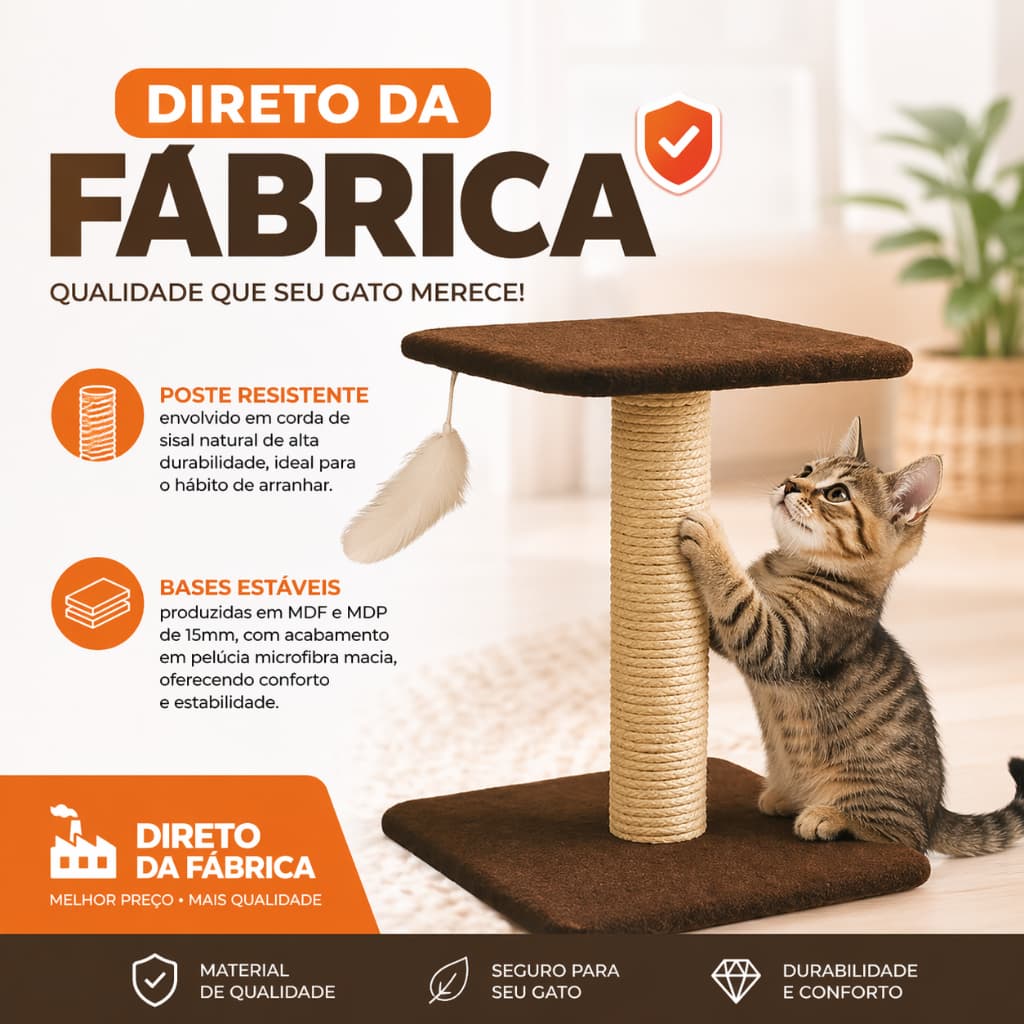 Arranhador para Gatos com Pena | Poste Sisal | Dupla Base Reforçada | Envio Rápido