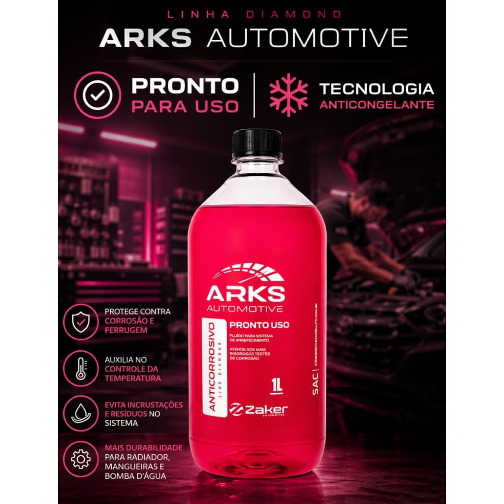 Fluido Radiador Rosa ARKS Pronto Uso Anticorrosivo Aditivo Motor Universal
