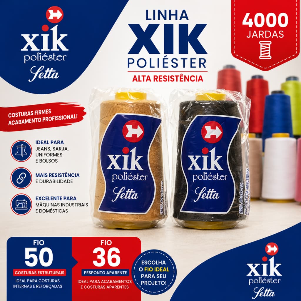 Linha Setta XIK Fio 50 ou 36 Para Pesponto (4000 Jardas)